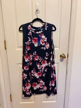 Apt. 9 Navy Floral Sleeveless Shift Dress - Pink & White Flowers